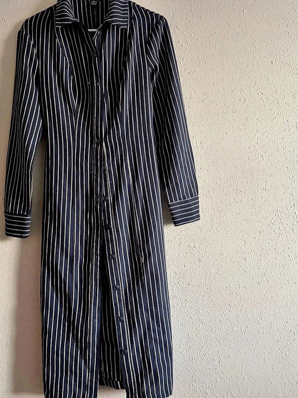 Striped Button-Front Midi Dress in Black & White